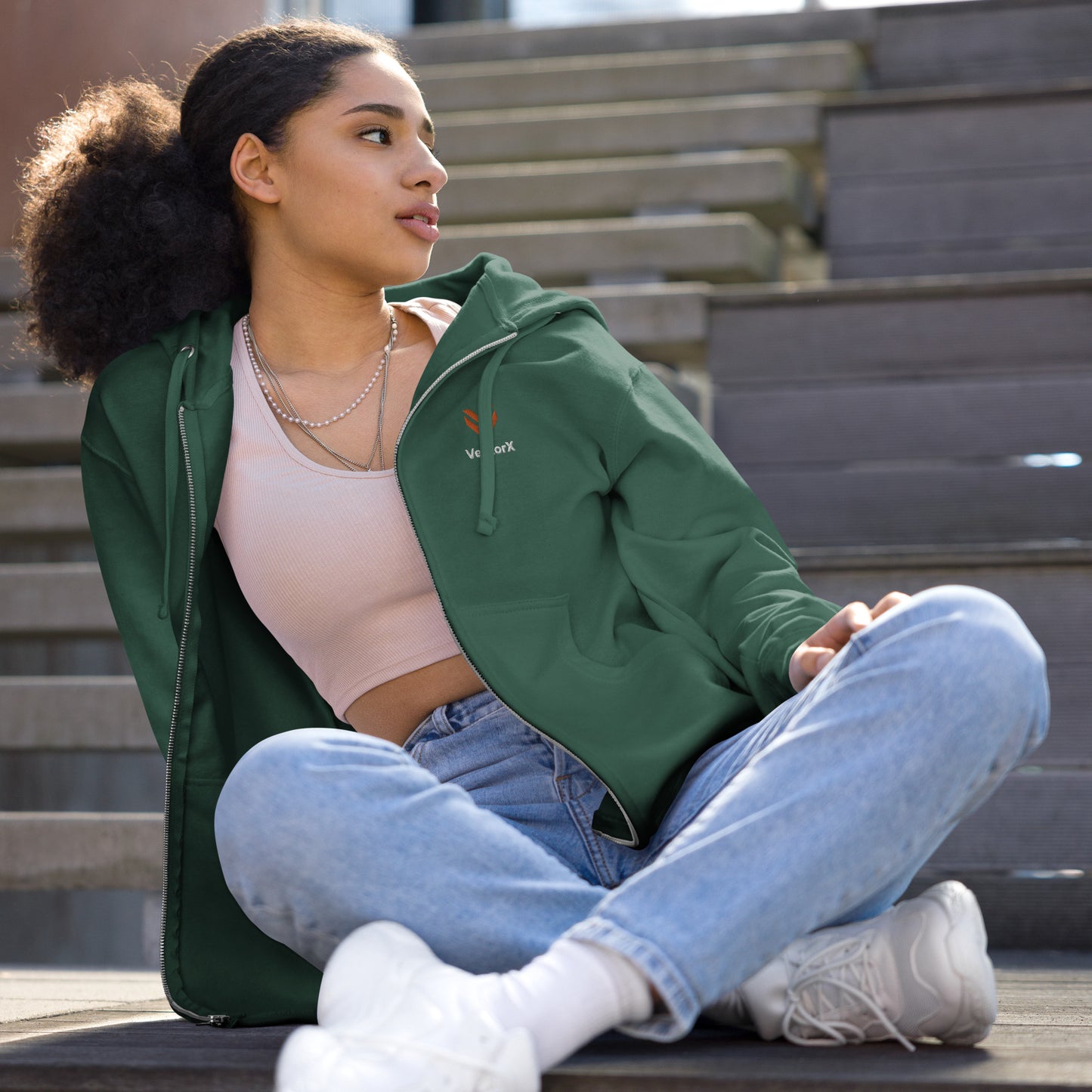 Fleece Zip Logo Hoodie